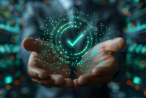 Green Check Mark Compliance Certification Audit Concept With Business Man Holding Digit 1