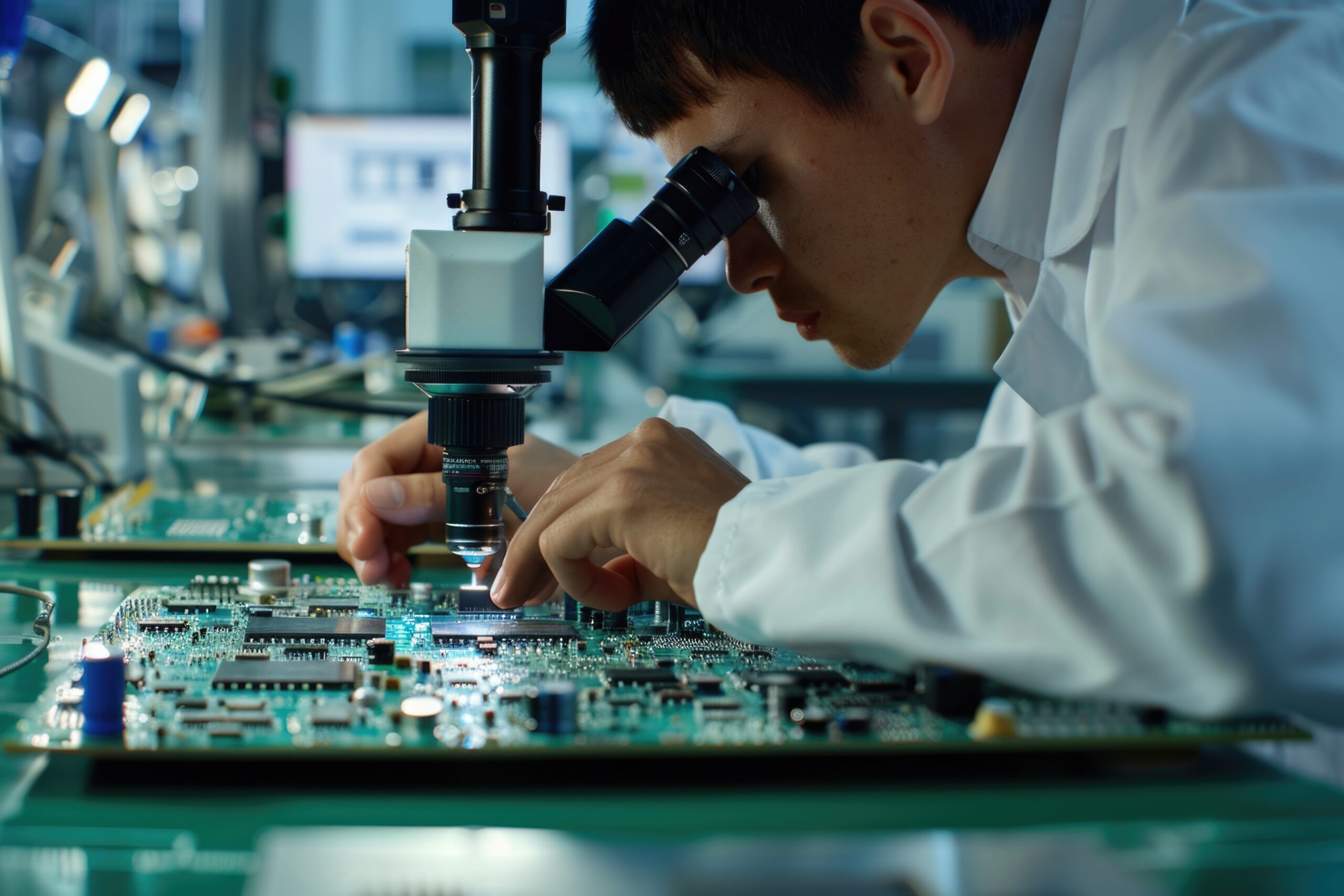 Person Studying Electronic Components Magnification Scaled