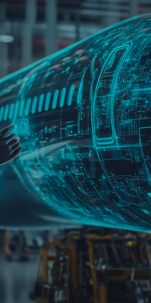 Aerospace Engineer Visualizing Futuristic Hologram Plane With Advanced Technology 1