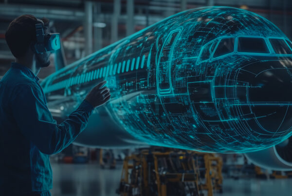 Aerospace Engineer Visualizing Futuristic Hologram Plane With Advanced Technology 1